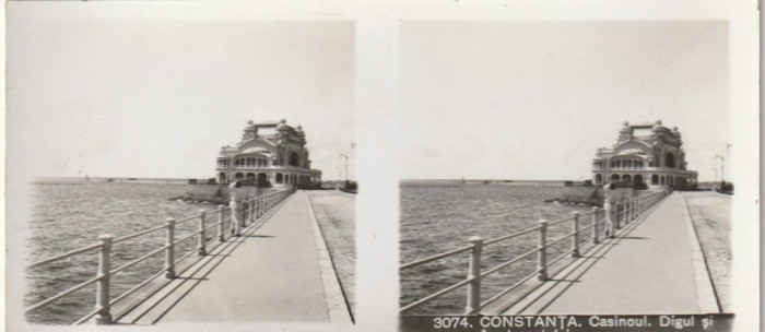 Fotografie stereoscopica-Constanta-Cazinoul,Digul si farul portului