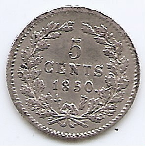 Olanda 5 Cents 1850 - Willem III, Argint 0.685 g/640, 12.5 mm KM-91