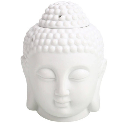 Lampa aromaterapie Buddha, vas mare pentru ardere lumanare si ulei sau tamaie, ceramica alb 14 cm foto