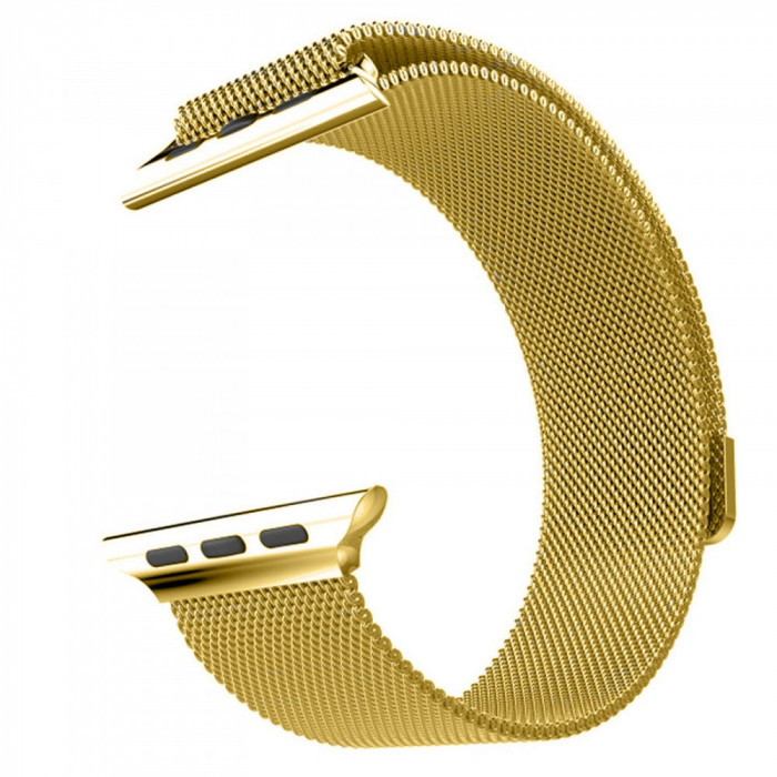 Curea metalica de tip Milanese Loop Compatibila cu Apple Watch, 42mm, Gold