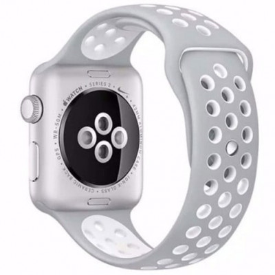 Curea iUni compatibila cu Apple Watch 1/2/3/4/5/6/7, 40mm, Silicon Sport, Argintiu/Alb foto