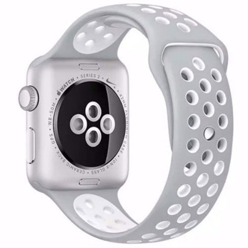 Curea iUni compatibila cu Apple Watch 1/2/3/4/5/6/7, 44mm, Silicon Sport, Argintiu/Alb