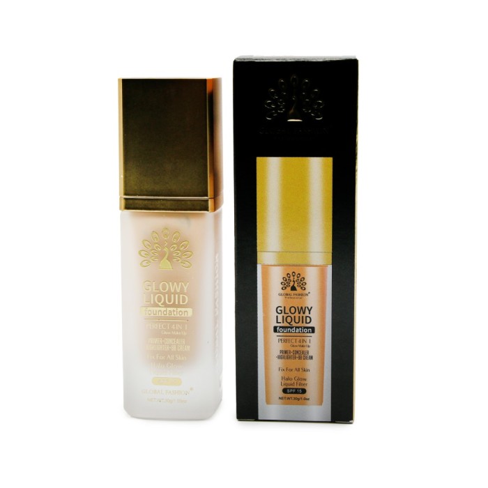 Fond de ten Global Fashion, Glowy Liquid Foundation 4&icirc;n1: Primer + Corector + Iluminator + BB cream, SPF 15, K035,Caramel