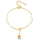 Cumpara ieftin Bratara de glezna placata cu aur decorata cu pandantiv delfin