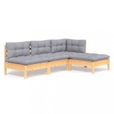 Set mobilier gradina cu perne, 4 piese, gri, lemn de pin