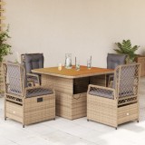 VidaXL Set mobilier de grădină cu perne, 5 piese, bej, poliratan