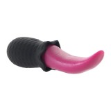 Stimulator clitoris SELOPA Tongue Vibrator, design &icirc;n formă de limbă, 10 funcții de vibrație, din silicon moale, culoare negru cu roz, 14.8 cm