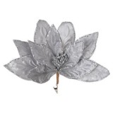 Flori Decorative de Crăciun Gri cu Glitter Argintiu și Clips, CMCLASS