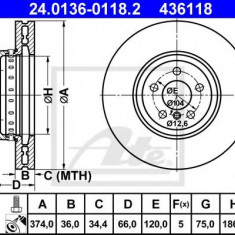 Disc frana BMW Seria 5 (F10, F18) (2009 - 2016) ATE 24.0136-0118.2