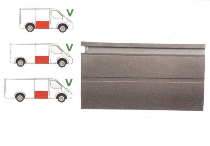 Segment reparatie usa Mercedes Sprinter (W901-905), 1995-2006, Vw Lt 1996-2005, parte montare usa culisanta dreapta, metal, lungime 1185 mm, inaltime