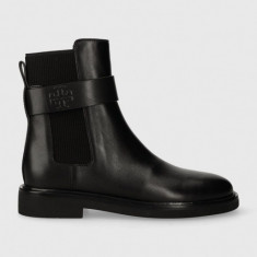 Tory Burch ghete chelsea de piele DOUBLE T CHELSEA BOOT femei, culoarea negru, cu toc plat, 152831-004