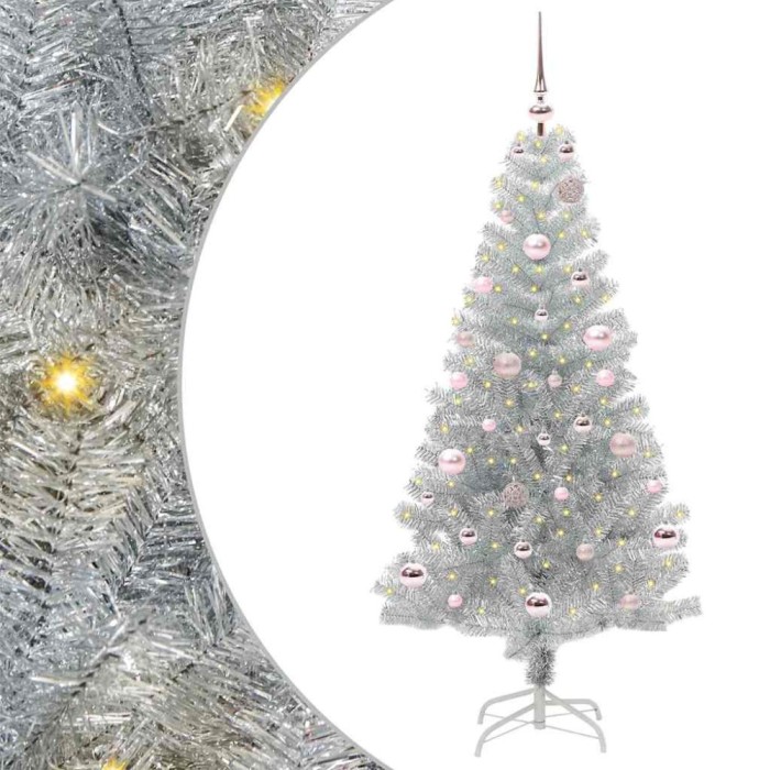 vidaXL Brad de Crăciun cu 150 LED cu suport Argintiu 150 cm PET 3396663