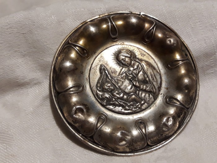 argint MEDALION FECIOARA MARIA cu PRUNCUL ISUS unic OPULENT vechi EXCEPTIONAL