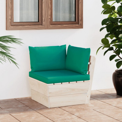 vidaXL Canapea de grădină din paleți, colțar, cu perne, lemn molid foto