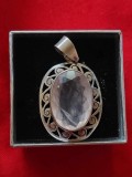 Pandativ vintage argint cu quartz roz