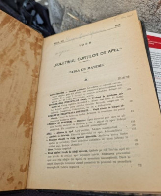 BULETINUL CURTILOR DE APEL - AN XII (1935) 384 PAG LEGATURA DE EPOCA, COTOR SI COLTURI PIELE STARE BUNA} foto