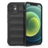 Husa pentru iphone 12, antisoc, margini cu striatii, design minimalist, black