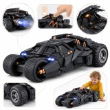 Masinuta Tip Batmobile, din Metal pentru Copii, Lumini LED, Efect Turbina cu Fum, 26.5x15x9.5 cm, Vehicul de Actiune cu Design Tactic, Roti Mari Profi