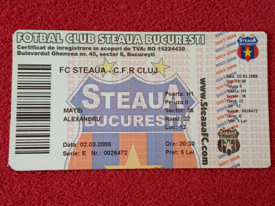 Bilet meci fotbal STEAUA BUCURESTI - CFR CLUJ (02.03.2008) foto
