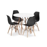 Set masa rotunda stil scandinav + 4 scaune Osaka negru, Artool, MDF si lemn, 90x72 cm