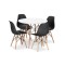 Set masa rotunda stil scandinav + 4 scaune Osaka negru, Artool, MDF si lemn, 90x72 cm