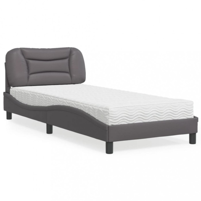 vidaXL Pat cu saltea, Hvar, gri, 90x190 cm, piele ecologică 3208692
