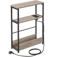 Masuta &icirc;ngusta VASAGLE cu priza AC si 2 USB, 3 rafturi, gri