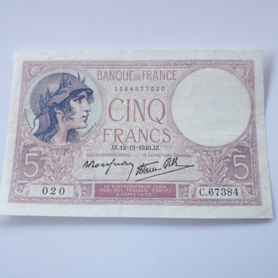 Franța 5 franci / francs 1940 (12-12) foto