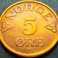 Moneda 5 ORE - NORVEGIA, anul 1955 *cod 1640 = patina frumoasa!