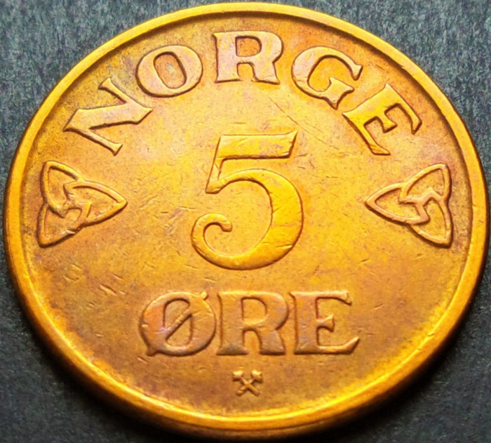 Moneda 5 ORE - NORVEGIA, anul 1955 *cod 1640 = patina frumoasa!