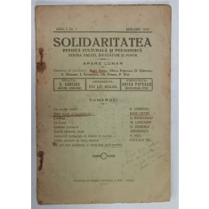 SOLIDARITATEA , REVISTA CULTURALA SI PEDAGOGICA , PENTRU PREOTI , INVATATORI SI POPOR , , ANUL I , NR.1 , 1928