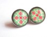 Cercei inox surub folcloric 16mm, caboson sticla verde/rosu, model traditional