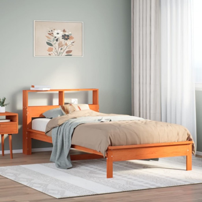 vidaXL Pat bibliotecă fără saltea maro ceruit 75x190 cm lemn masiv pin 855737
