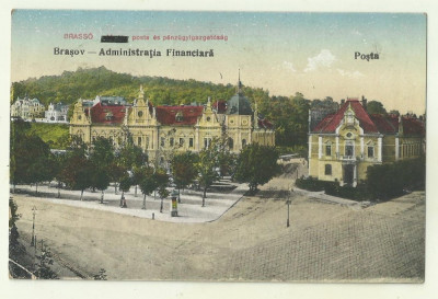 cp Brasov : Administratia Financiara - Posta, circulata 1927, timbre foto