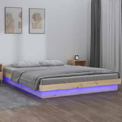 vidaXL Cadru de pat cu LED, 200x200 cm, lemn masiv foto