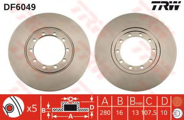Disc frana FORD TRANSIT bus (2006 - 2014) TRW DF6049