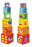 Cuburi de lemn de stivuire cu cifre si poze, New Classic Toys