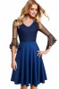 Rochie Vintage Eleganta Dantela Volane Albastru Marimi S/M, M, Rochie de Seara, Lungime 97cm