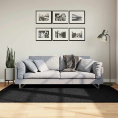 vidaXL Covor pufos &quot;PAMPLONA&quot; cu fire &icirc;nalte, negru modern, 140x200 cm