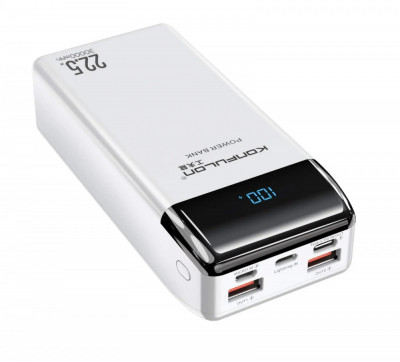 Acumulator extern 30000mAh alb Konfulon P30Q-WHT, 2 iesiri USB + 1 iesire Type C, functie PD foto