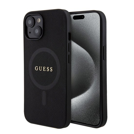Husa pentru iPhone 15 / iPhone 14 / iPhone 13 - Guess Saffiano MagSafe (GUHMP15SPSAHMCK) - Black