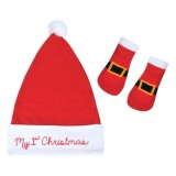 Set Bebelusi Craciun, My 1st Christmas, Caciulita si Sosete, Culoare Rosu Alb, 0-6 Luni, Bumbac, Oem