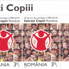 ROMANIA 2010 LP 1867 - 20 DE ANI ACTIVITATE SALVATI COPII PERECHE CU TABS MNH