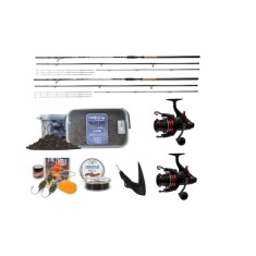 Set pescuit cu 2 lansete carp expert long distance si 2 mulinete benzar de 6000 si accesorii