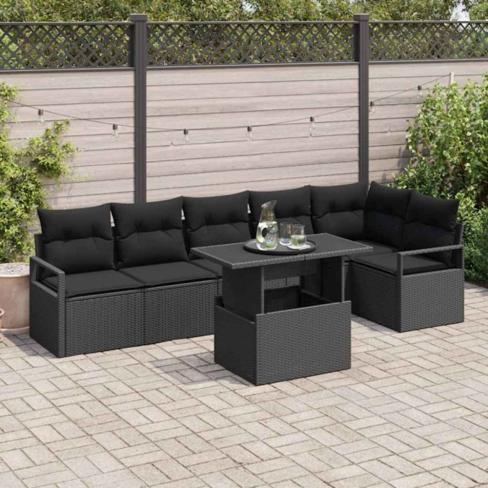 vidaXL Set de canapele pentru grădină 7 pcs Negru 100 x 55 x 73 cm