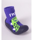 Mocasini pentru copii cu talpă antiderapantă &ndash; Model dinozaur albastru-verde