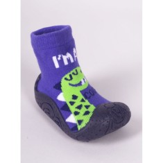 Mocasini pentru copii cu talpă antiderapantă &ndash; Model dinozaur albastru-verde