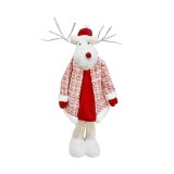 Figurina Decorativa, Pentru Craciun, Flippy, Ren, Picioare Telescopice, Inaltime Reglabila 42 - 80 cm, cu Haina, Alb/Rosu