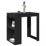 Masă bar Gossi neagră 102x70x103.5 cm, lemn, rafturi depozitare. Mobilier HORECA ideal baruri, cluburi