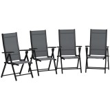 Outsunny Set de 4 Scaune Pliabile pentru Grădină cu Spătar și Șezut din Plasă, 56x69x106 cm, Gri | Aosom Romania